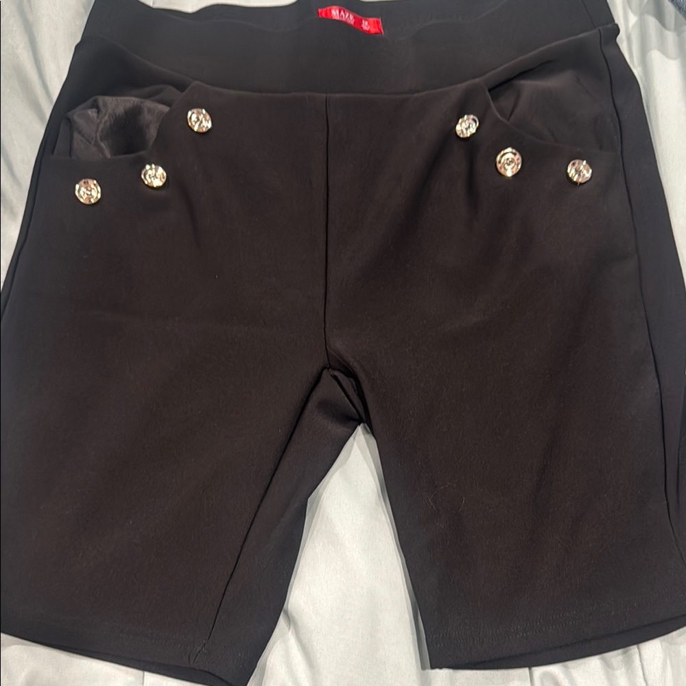 Elegant Black High Waist Women's Shorts with Button Accents